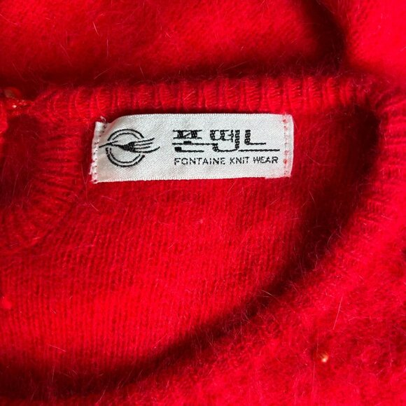 Vintage Fontaine Knit Red Angora Pullover Sweater Beaded Leaf Applique - Picture 7 of 7